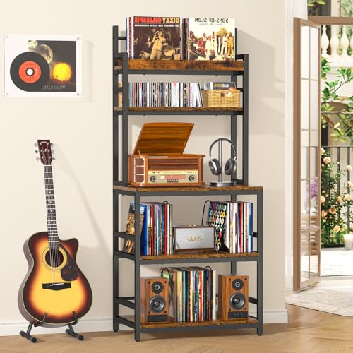 ikkle Record Player Stand with Vinyl Storage, Turntable Stand Holds Up to 500+Albums, 5 Layer Record Player Table with CD Racks for Living Room, Bedroom