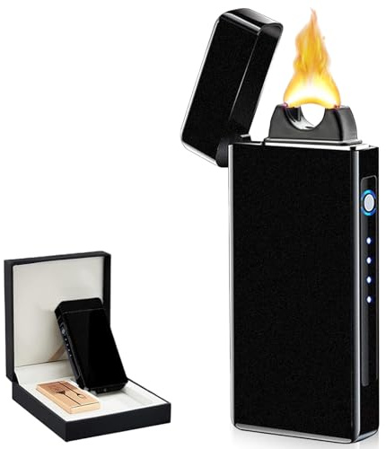 GAOUTO Feuerzeug Elektrisch, Aufladbar USB Feuerzeug mit LED, Winddicht Flame Elektrisches Feuerzeu g, für Kerzen/Grill, Schwarz