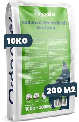 Dünger Für Sedum Und Dachbegrünung - 10kg = 200m2 - NPK 9-2-7 | Langzeitdünger Für Sedumdächer - Kräftiges Wachstum - Vorbeugung Von Kahlen Stellen - Mit Magnesium - Organifer