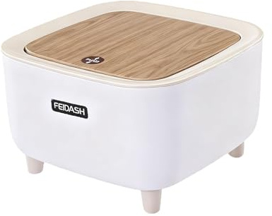 Xusxes Mini Tischabfalleimer Mit Deckel In Holzoptik, Tischmülleimer Mit Aufpoppen Deckel,Kosmetikeimer Klein 2L Fassungsvermögen,Papierkorb Klein,Für Zuhause Büro Wohnzimmer (17.3 * 17.3 * 11)