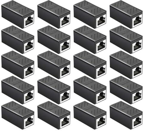 Xelmorant 20 Pieces RJ45 Coupler Ethernet Extension Adapter for Cat7/Cat6/Cat5e Network Cable Connector Female to Female (Black)