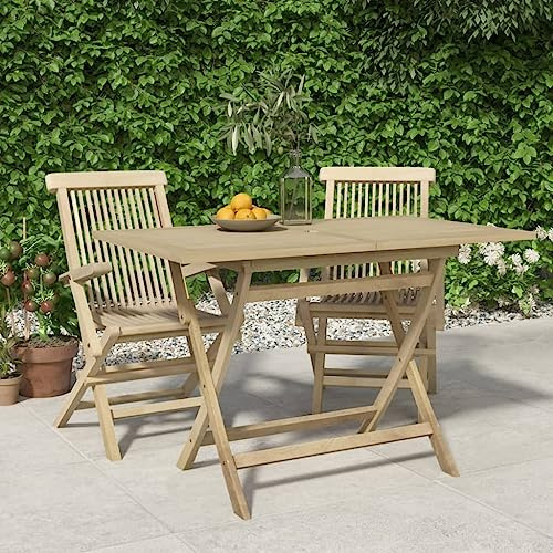 IBUQDDV Klappbarer Gartentisch aus massivem Teakholz 120x70x75 cm grau mit Sonnenschirmloch und platzsparendem Klappdesign für Terrasse Gartenmöbel