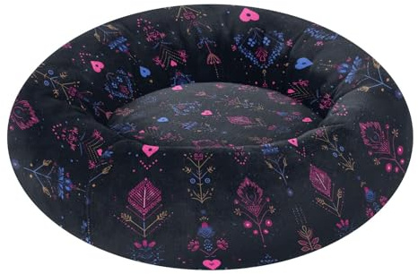 Nordic Flower Dark Pet Hundebett, beruhigend, Anti-Angst, flauschigeres Hundekissen für mittelgroße Haustiere
