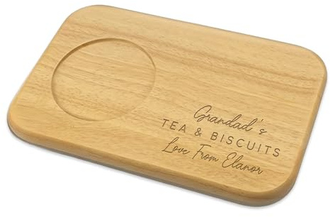 Personalised Wooden Tea & Biscuit Board for Grandad Engraved Serving Tray with Cup Holder Custom Name Gift for Grandparents Birthday Christmas Tea Lover Snack Board Kitchen Gift