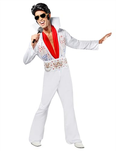 Rubie's I-889049L Elvis Presley Erwachsenenkostüm, männlich, Weiss/opulenter Garten, L