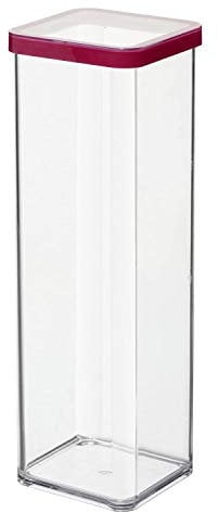 Rotho Loft Scatola Quadrata con Coperchio e Guarnizione, Plastica (SAN) senza BPA, Trasparente/Rosso, 2 L, 10.0 x 10.0 x 28.5 cm