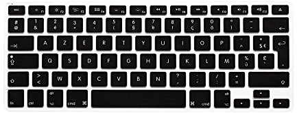 HRH AZERTY Coque de protection en silicone pour clavier MacBook Air 13, MacBook Pro 13/15/17 (avec ou sans écran Retina, version 2015 ou antérieure) et pour iMac ancienne disposition européenne Noir
