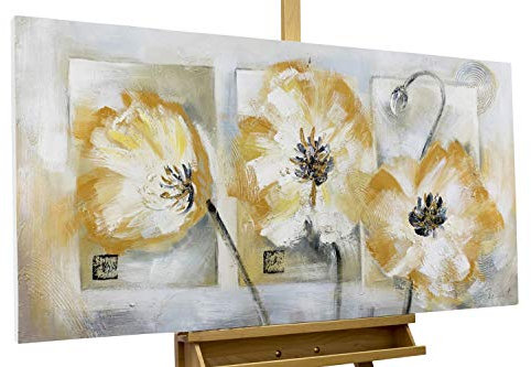 KunstLoft Leinwandbild | 100% HANDGEMALT | 120x60cm | Gemälde 'Blumenkinder' | Blüten | Gelb Weiß | Wandbild Wohnzimmer