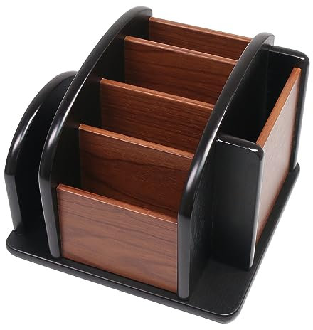 Coideal Organisateur Télécommande Rotatif en Bois - Porte Telecommande TV avec 6 Compartiments Support Télécommandes Rotative Boîte, Rangement Telecommande de Bureau pour Lunettes Tablette