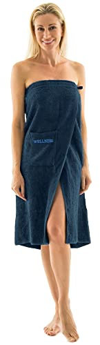 aqua-textil Wellness Saunakilt Damen 90 x 150 cm dunkel blau Baumwolle Saunasarong Frottee Kilt Langer Schnitt