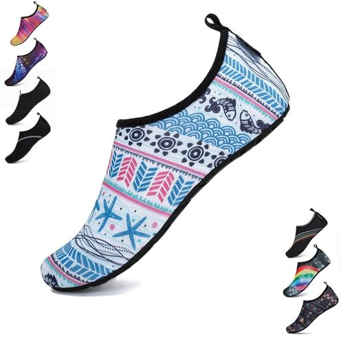 SAGUARO Damen Herren Badeschuhe Wasserschuhe Schwimmschuhe Männer Frauen Barfußschuhe für Strand,Pool,Meer,Wassersport,Surfen,Aqua Cycling,Segeln,Bootfahren,Windsurfen(Böhmische Weiß, 38/39 EU)