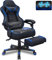 YU YUSING Gaming Stuhl Bürostuhl Massage, Racing Gamer Stuhl, Drehsessel Hochenverstellbar mit Fußstütze,Abnehmbare Kopfstütze, 90-150° Rückenlehne Verstellbar,Lendenkissen, Ergonomischer (Blau)