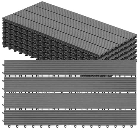 WOLTU WPC Terrassenfliesen Terrassendielen Holz-Optik 30x60cm, Fliese Bodenfliese Klickfliese mit klicksystem Bodenbelag Hellgrau (6 Stück / 1 m²)