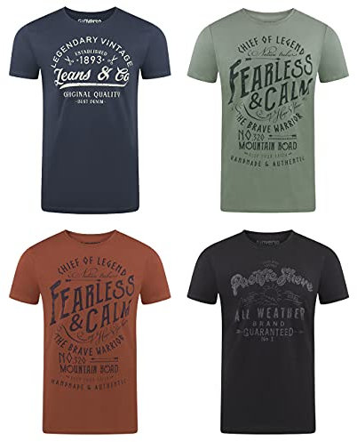 riverso Herren T-Shirt Rundhals RIVLeon 4er Pack O-Neck Kurzarm Print Tee Shirt 100% Baumwolle Regular Fit Grün Blau Weiß Grau Rot Orange XL, Größe:XL, Farbe:Farbmix 9