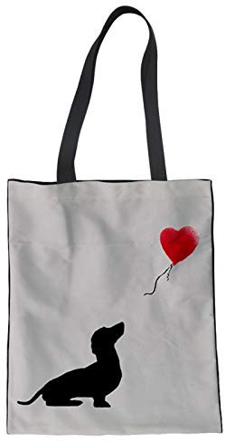 WELLFLYHOM Einkaufstasche aus Segeltuch mit Griff, wiederverwendbar, strapazierfähig, waschbar, umweltfreundlich, groß, Dackel rot Herzform, Large