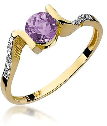Damen Ring 585 14k Gold Gelbgold echt Amethyst Edelstein Diamanten Brillanten
