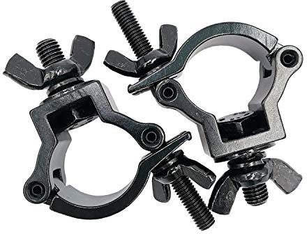 2 Pcs DJ Lighting Clamp 1.26-1.38 Inch Lighting Mount Fits 32-35mm OD Pipe Heavy Duty 165 Lbs Hook Clamps Aluminum Alloy for Stage Light Black