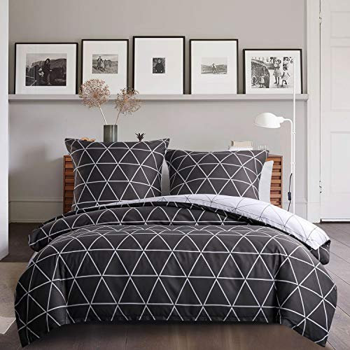 Graue Weiße Bettwäsche Dreiecke 135x200 4teilig Grau Weiß Bettbezug Karo Streifen Geometrisch Karomuster Wendebettwäsche Modern Microfaser Bettbezüge 2x135 x 200 cm + 2 Kissenbezüge 80 x 80 cm