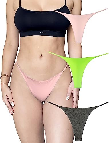 KUKU PANDA Perizoma da Donna Sexy Hot Filo Tanga Mutande in Cotone Senza Cuciture Intimo Pacco da 3 Slip (Rosa Verde Grigio, Medium)