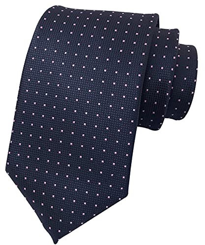 Rosiika Cravates à carreaux à rayures pour homme - Motif business formel - Pour fête de mariage, Bleu marine à pois roses, taille unique