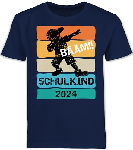 Kinder T-Shirt Jungen - Junge - Bääm! Schulkind 2025 Geschenk Einschulung Geschenke Schulanfang Geschenk Schulkind I - 128 (7/8 Jahre) - Navy Blau - einschulungsgeschenk Outfit 1.Schultag
