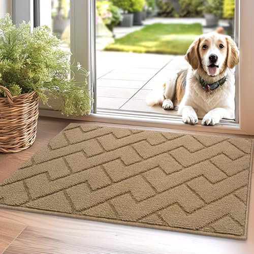 Biscpro Fußmatte Braun 50x80cm Innen und Außen, Waschbar Fussmatte, Wasserdicht Türmatte, Rutschfester Schmutzfänger Teppich für Eingang, Haustür, Patio, Flur, Garten