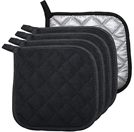 5 PCS Pot Holders for Kitchen, Cotton Potholers with Great Heat Resistance, Hot Pads, Trivets for Cooking and Baking Black