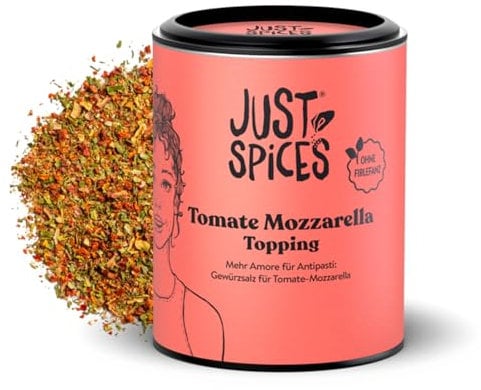 Just Spices Tomate Mozzarella Topping I Mache leckere Antipasti wie im Italien-Urlaub I Gewürzdose, 65 g