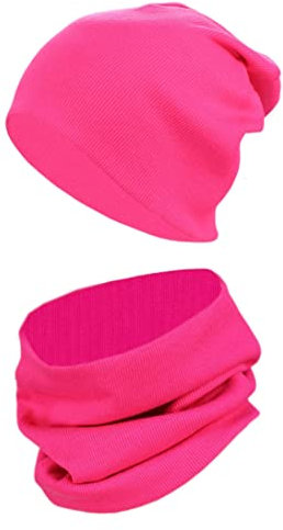 TupTam Mütze und Schal Kinder Set – Weiches Schal Mütze Set Kinder für Herbst und Winter, Farbe: Rippstoff Fuchsia, Größe: 56-62
