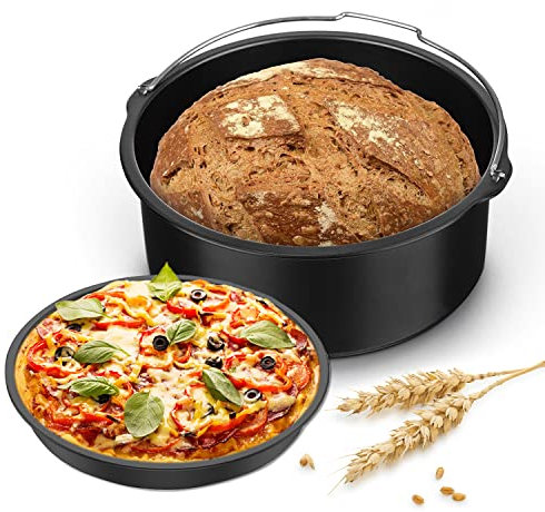 2 Pezzi Accessori per Friggitrice ad Aria, Antiaderente Torta Barilotto Rotonda Teglia per Pizza AirFryer Accessori Antiaderente Teglia, Utilizzato per Preparare di Pizze Torte per Feste(7Inch)