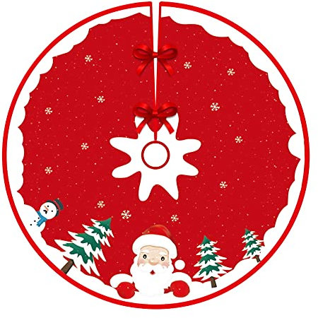 Christmas Tree Skirt,Christmas Tree Decorations,35in/90cm Xmas Tree Skirts Red and White,Xmas tree base cover for Christmas New Year Home Party Indoor and Outdoor Decoration