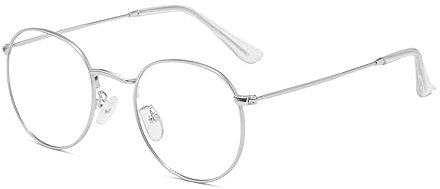 Junsika Blaulichtfilter Brille klassischer Runder Metallrahmen Ohne Sehstärke Pc Gaming Anti Bluelight Brille Unisex