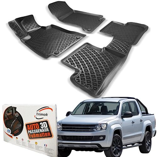 Trimak Passgenau 3D Fussmatten Auto Kompatibel mit Volkswagen Amarok ab 2010 Auto Zubehör 1. und 2. Reihe Gummimatten Autos TPE Allwetter Geruchlos rutschfest Vorne und Hinten Schwartz