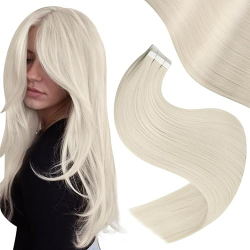 Easyouth Tape Extensions Echthaar Platinblond Tape in Haar Extensions Blond Weiß Echthaar Tape in Haarverlangerun Remy Menschenhaar #1000 45 cm 40g 20pcs