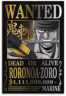 Anime One Piece Wanted Poster Zoro Poster Malerei Leinwand Wandkunst Wohnzimmer Poster Malerei 20 x 30 cm
