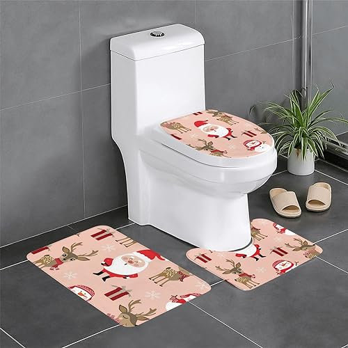 Badteppich-Set mit niedlichem Weihnachtsmotiv, Flanell, waschbar, 3-teilig