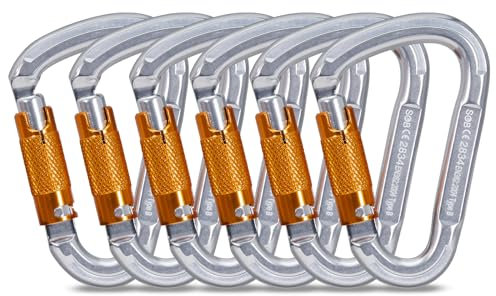 Karabiner Klettern Kletterausrüstung, Karabinerhaken aus Aluminium Karabiner Karabinerhaken für Hängematte, Schaukel, Camping, Angeln, Outdoor-Ausrüstung(25KN, 6 Pack)