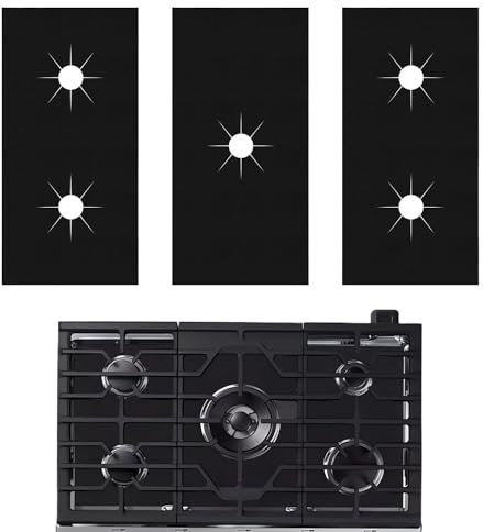 RYAN 3 Pezzi Copri Fornelli Cucina a Gas 5 Fuochi 54 x 27 cm Copri Piano Cottura Facile da Pulire Coperchio Piano Cottura Proteggi Fornelli Cucina per Fornelli a Gas Tappetino Pulito (Nero)