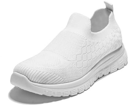 JOMIX Zapatillas Mujer sin Cordones Verano de Malla Zapatillas Depotivas Mujer Zapatillas Mujer Casual Transpirables Sneakers Mujer Gimnasio Correr Tenis, Blanco, 38 EU
