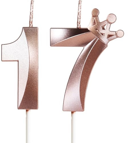 Geburtstagskerzen Zahlen17 mit Krone, 5cm 3D Roségold Geburtstagskerzen,Geburtstag Kerzen,Kerzen Geburtstag,Tortenaufsätze Kuchen Topper Dekoration Hochzeit Geburtstag Jubiläum Feier Lieferungen(17)