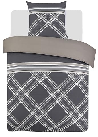Vision - Wendebettwäsche William – Bettbezug 140 x 200 cm mit 1 Kissenbezug für Einzelbett – 100 % Baumwolle