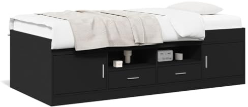 vidaXL Tagesbett mit Schubladen, Gästebett mit Stauraum Sperrholzlatten, Sofabett für Wohnzimmer Schlafzimmer, Bett, Modern, Schwarz 90x200cm Holzwerkstoff