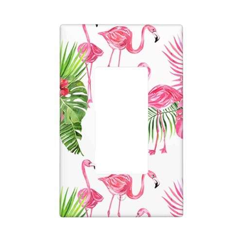 Moslion Pink Flamingo 1-Gang Wipp-Lichtschalter-Abdeckungen Vögel Blumen tropische grüne Palmblatt-Wandplatte Steckdosenabdeckung unzerbrechliche Steckerabdeckungen Gerätehalterung für Männer und