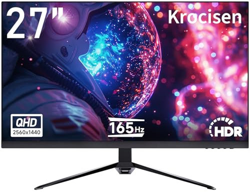 27 inch Gaming Monitor, QHD 2560 * 1440p, 165Hz 99% sRGB, Frameless IPS Screen, 1ms, FreeSync, HDMI DisplayPort, Built-in Speakers and LED Rainbow Light, VESA Mountable