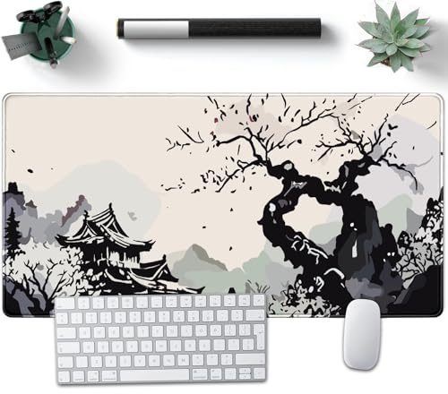 Nasdalgias Tapis de bureau japonais blanc XXL - Tapis de souris de jeu - Grand tapis de souris de jeu en fleurs de cerisier - Long tapis de souris pour ordinateur portable - 80 x 40 cm - Protection de
