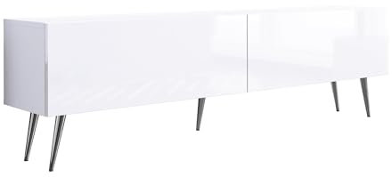 3E 3xE living.com Mobile TV: due ante, due ripiani, Colore: bianco opaco/bianco lucido, gambe cromate, D: L: 170 cm, A: 52 cm, P : 32 cm,