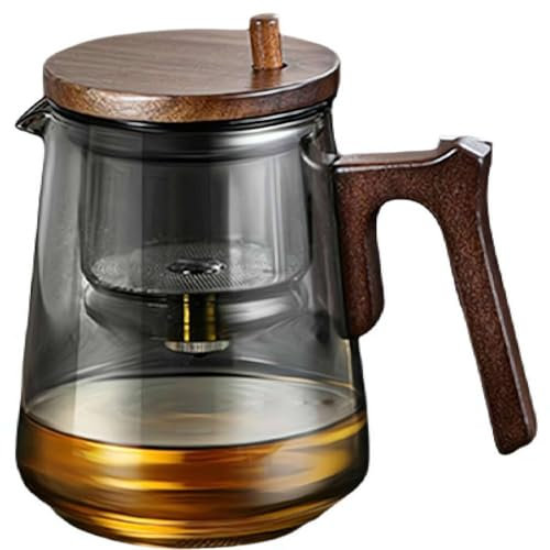 Enchantis Teiera da 800 ml, in acciaio inox trasparente, separazione dell'acqua, teiera in vetro con colino e manico in legno, teiera magica in vetro stregoneria incantata Enchantipot, teiera magica