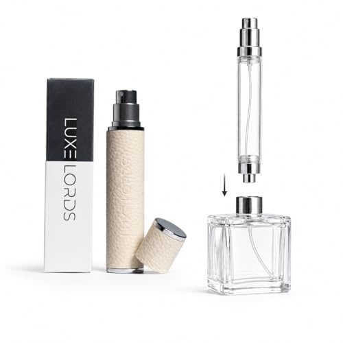 LUXE LORDS Leather Perfume Travel Refillable Atomiser, 10ml Perfume Atomiser Bottle, Portable Size Spray perfume Bottle Luxurious Travel accessory (IVORY)