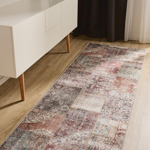 benuta Basic Waschbarer Teppich George - Multicolor/Braun 80x240 cm - Kunstfaser - Läufer & im Style: Vintage, Ethno-Style, Shabby Chic - Pflegeleicht für Wohnzimmer Schlafzimmer Flur