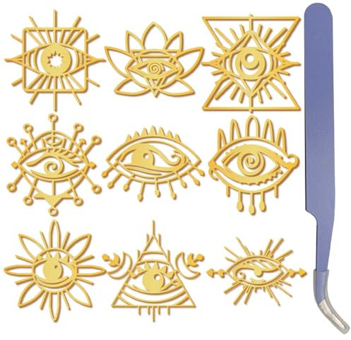 craspire 9 Stück Auge des Horus Goldene Metallaufkleber 1,5 x 1,5 Zoll Mit Pinzette Ägyptisches Schutzsymbol Wasserfest Selbstklebend Nickel Dekorationsaufkleber Für Sammelalben DIY Harzbasteleien